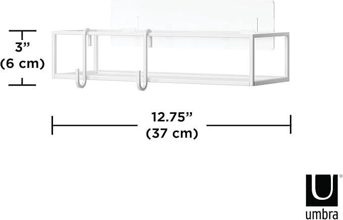 Umbra Cubiko Shower Shelf, Metal Floating Shelves with Adhesive Mounting Strips, 2-Pack, White
