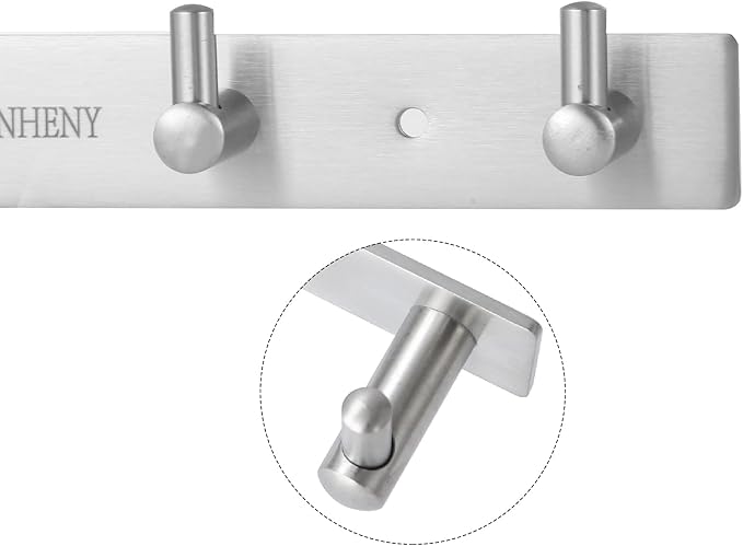 Towel Hook Rack Wall Mounted 17-Inch Coat Hanger with 7 Heavy Duty Hook, Easy to Install Rail for Bedroom, Bathroom, Foyer, Hallway, Garden, Office (304 Stainless Steel Brushed Nickel)