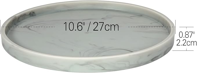 Emibele Vanity Tray, Resin Round Tray Decorative Storage Organizer for Bathroom Toilet Tank Bedroom Kitchen Countertop, Jewelry Storage Dresser for Candle,Lotion Bottle,Cosmetics, Matte Ink Grey