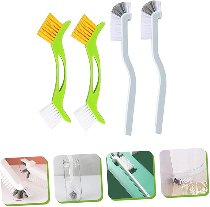 4pcs Deep Cleaning Brush with Double Head for Sink and Tile Grout Hard Bristle Corner Scrubber with Extended Handle for Thorough Household Cleaning