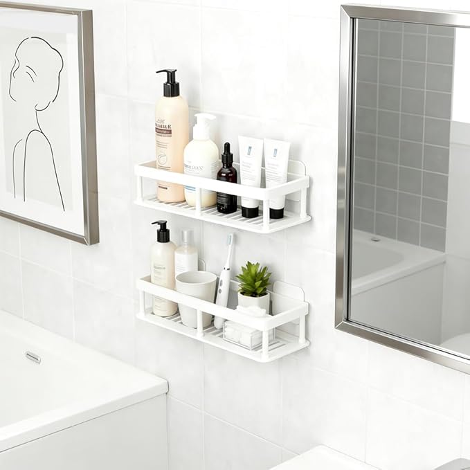 ACEXINYAN 2pc Wall Mounted Storage Rack, No Drill Shelves for Wall, Floating Shelves Damage-Free Expand Walls Space for Living Room Kitchen Bathroom (2, White)