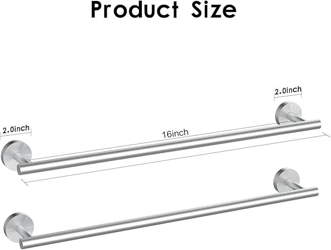 Newfun 16 Inch Brushed Nickel Bathroom Towel Bar,2Pcs Towel Racks for Bathroom Rod Classic SUS304 Stainless Steel Bathroom Towel Holder Wall Mounted