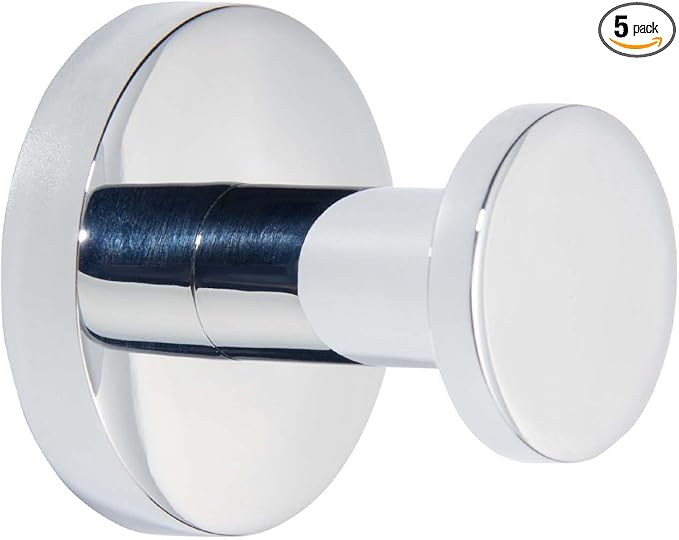TUNNY 5 Pack Round Towel Hooks-Chrome Modern Coat Hooks Utility Shower Towel Hooks for Bathroom Kitchen Home Storage