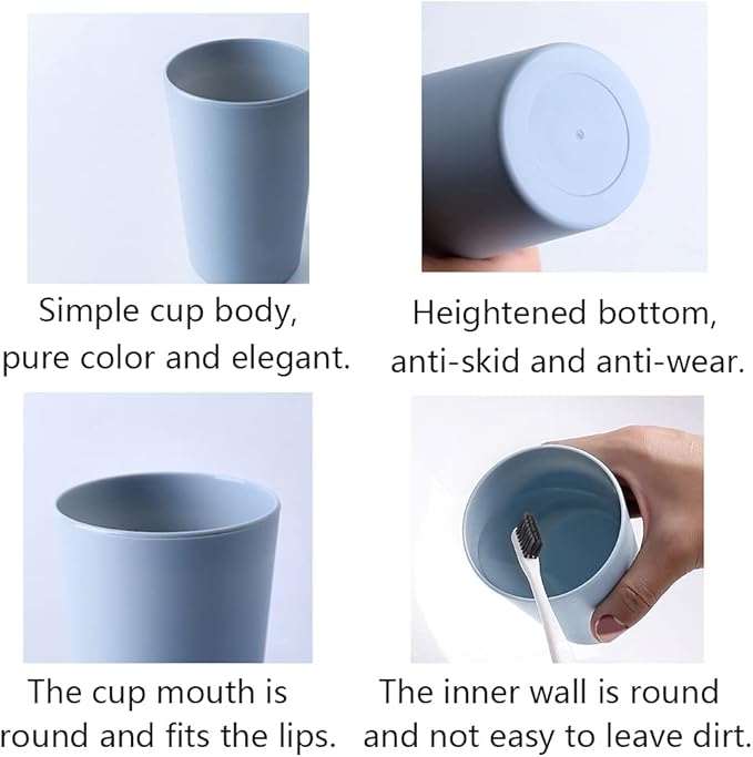 Simple Drinking Cup, Household Plastic Cup, Couple Toothbrush Holder, Large Capacity 300ml (10 oz) Mug (Blue & White)