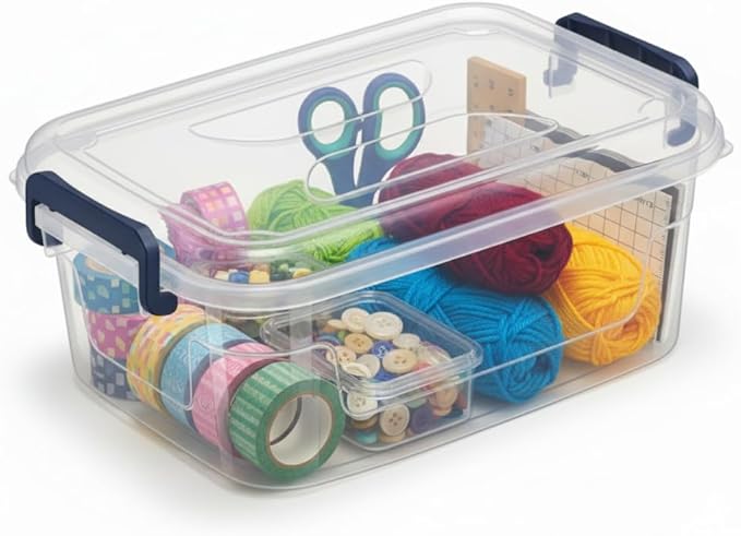 Tribello Small Storage Bins with Lids, Stackable Plastic Containers for Home Organization – Clear Totes for Closet and Underbed Storage, 5 Quarts