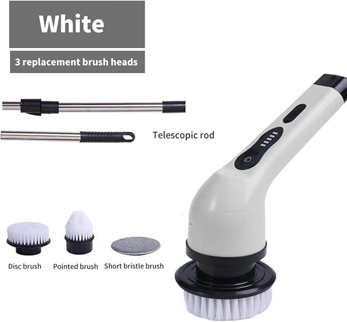 9-in-1 Electric Cleaning Brush Electric Spin Cleaning Scrubber Electric Cleaning Tools Parlour Kitchen Bathroom Cleaning Gadgets (Size : White 3 Heads)