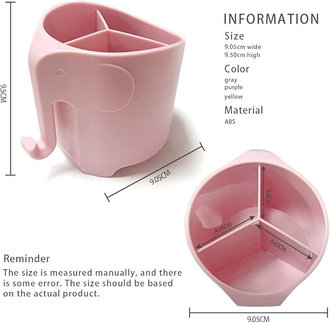 RyanLemon Elephant Toothbrush Holder for Toddler, Suction Cup Cute Toothbrush Holder for Kids, for Bathroom, with 3 Slots and 1 Hook, Pink