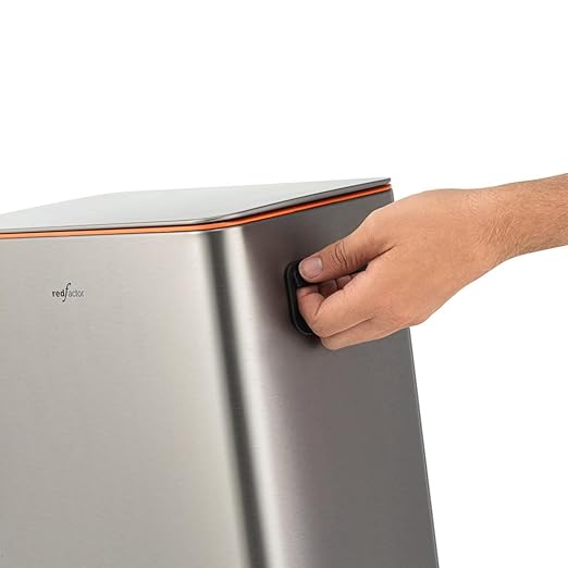 RED FACTOR Slim 2.6 Gallon Stainless Steel Pedal Trash Can with Soft Close Lid for Narrow Spaces – Wastebasket Bin with Removable Inner Bucket for Bathroom, Kitchen, Bedroom or Office (Metallic Gray)