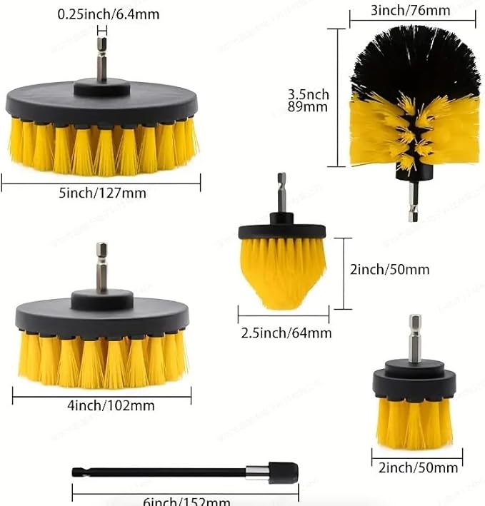 Drill brush accessory set, electric cleaning scrub brush suitable for drill bits, extended accessories, multi-purpose bathrooms, automotive details, carpets, tile grout, kitchen sinks, corners (7PCS)