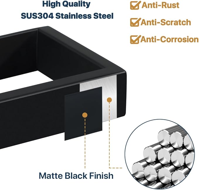 SAYAYO Self Adhesive Toilet Paper Holder Wall Mount, Modern Matte Black Stick on Toilet Paper Roll Holder for Bathroom Square, SUS304 Stainless Steel Turn Left Direction