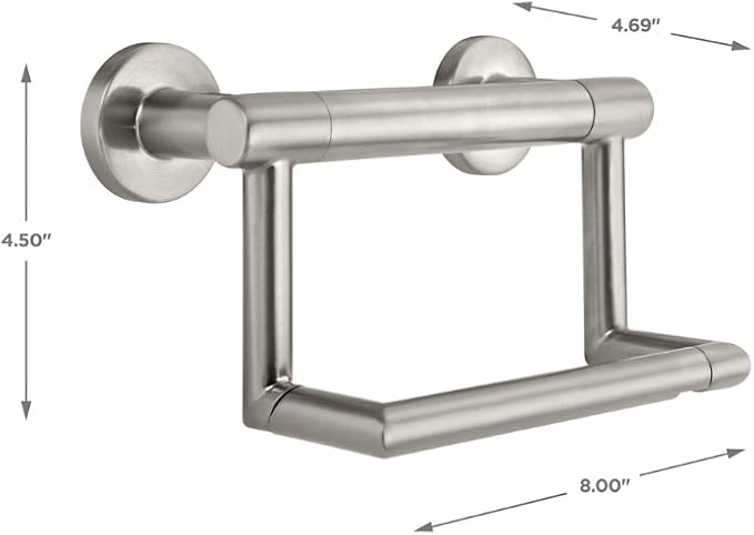 Delta Contemporary (1-Pack) Toilet Paper Holder w/ Assist Bar ADA Compliant Brilliance Stainless Steel 300 lb Capacity Grab Bar Seniors Bath Safety Handle, Balance for Toilet Area Grip Bar 41550-SS