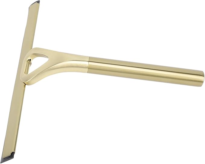 Shower Squeegee for Glass Doors, 304 Stainless Steel Silicone Window Squeegee Bathroom Cleaner Tool Shower Glass Squeegee Shower Door with Hooks for Window Cleaning (Gold)
