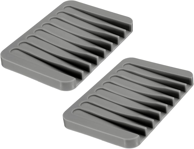 uxcell 2 Pcs Self Draining Silicone Soap Dish, Soap Tray with Drainage for Bathroom Shower Kitchen Sink, 4.5" x 3.1" x 0.4", Dark Grey