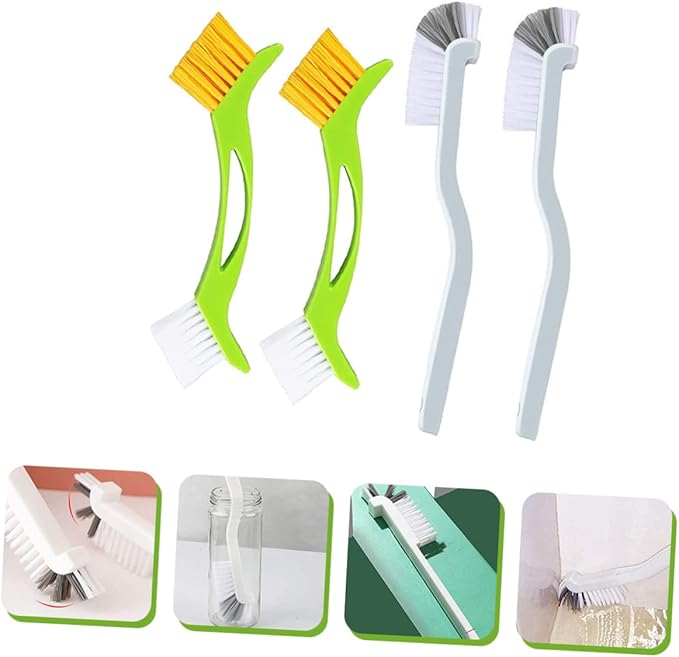 4pcs Double Head Scrub Cleaning Brush for Deep Grout and Corner Cleaning Plastic with Curved Handle Design Reusable Tile Line Cleaner for Kitchen Sink and Bathroom Surfaces