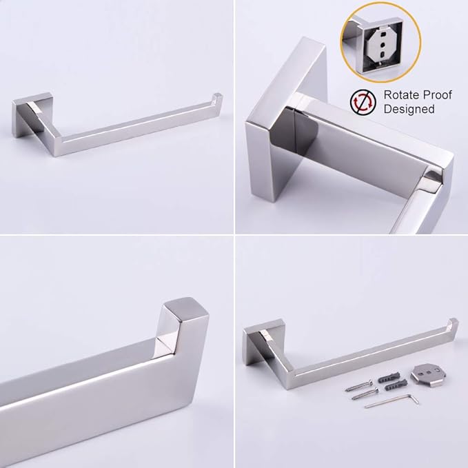 GERZWY Contemporary Stainless Steel Wall Mounted 3-Piece Bathroom Hardware Set - Towel Ring Toilet Paper Holder Towel Hooks, Polished Finish FG16567-3JG
