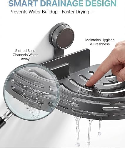 2026 New Suction Cup Corner Shower Shelf, No-Drill Bathroom Corner Shelf Strong, Waterproof Suction Cup, Bathroom Organizers and Storage Countertop for Bathroom Kitchen (Grey-2PCS)