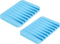 uxcell 2 Pcs Self Draining Silicone Soap Dish, Soap Tray with Drainage for Bathroom Shower Kitchen Sink, 4.5" x 3.1" x 0.4", Sky Blue
