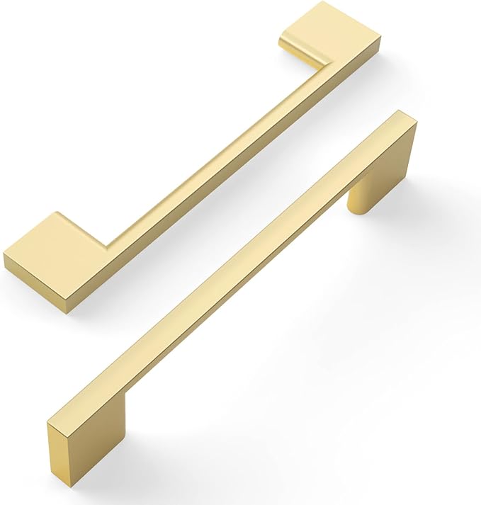 Amerdeco 10 Pack Brushed Gold Cabinet Pulls 5 Inch(128MM) Hole Centers Kitchen Cabinet Handles Cabinet Hardware Zinc Pull Handle Easy to Install ZH0060