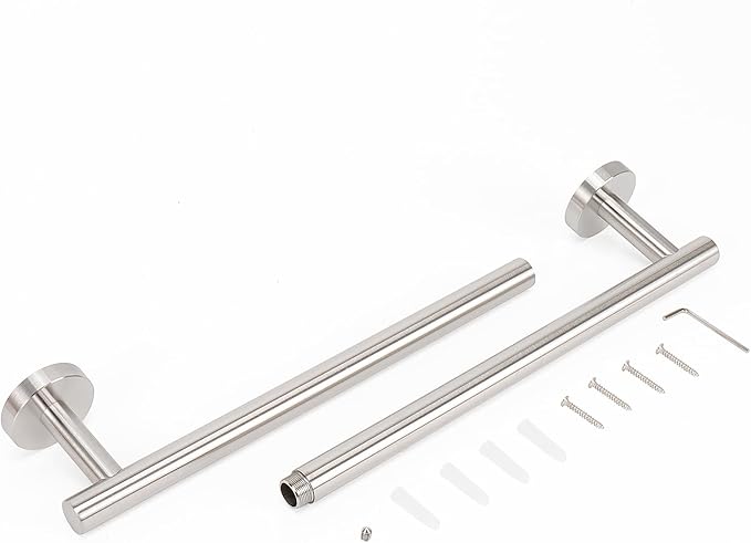 NearMoon Bath Towel Bar, Thicken Stainless Steel Shower Towel Rack Holder Wall Mounted for Bathroom, 24-lnch Overall Length-21-lnch Usable Hanging Space (2 Pack, Brushed Nickel)