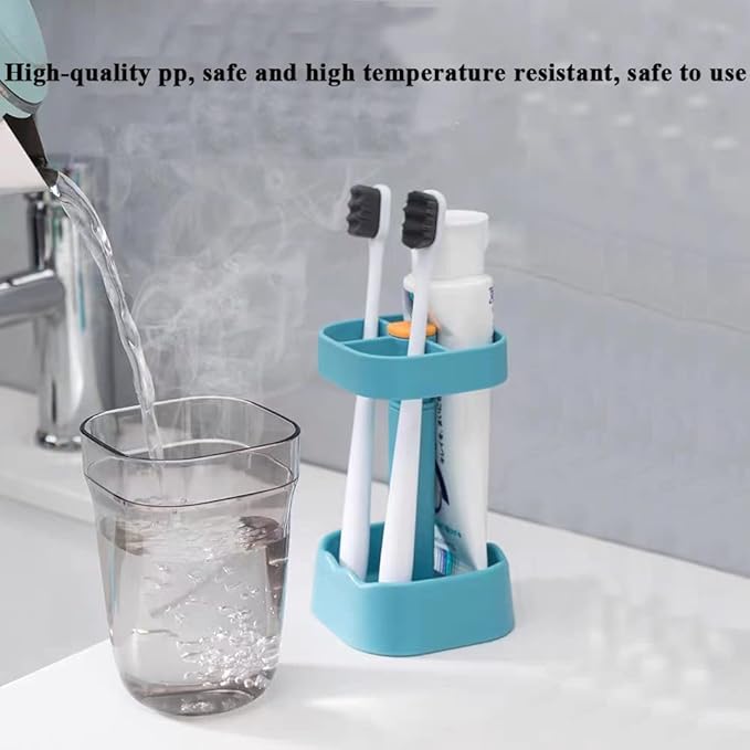 Toothbrush Holder with Cup Cover Contains 3 Slots, Compatible with Electric Toothbrushes and Conventional Toothbrushes, Can Store Toothpaste (Blue)