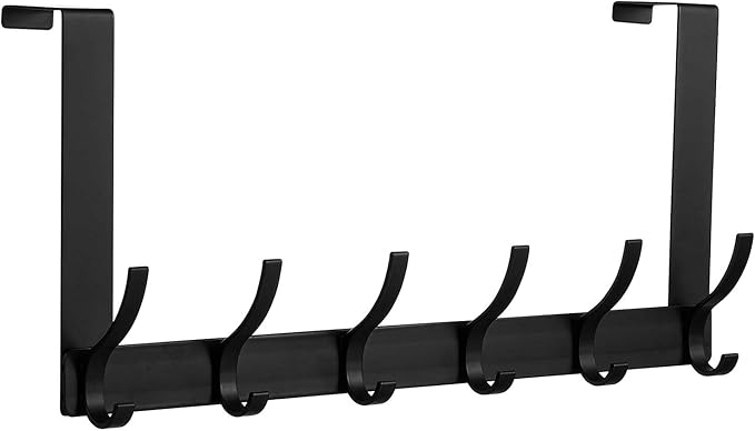 Over The Door Hooks, Back of Door Coat Hanger, Towel Racks for Bathroom with 12 Coat Hooks for Hanging Clothes, Black