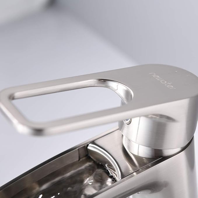 NEWATER Waterfall Spout Bathroom Sink Faucet Basin Mixer Tap Single Handle Brushed Nickel