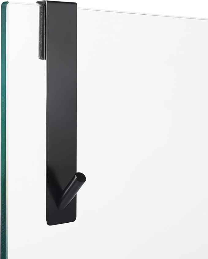Simtive Extended Shower Door Hooks (7-Inch), Over Door Hooks for Bathroom Frameless Glass Shower Door, Towel Hooks, 2-Pack, Black