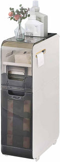 Plastic Bathroom Storage Cabinet Narrow Slim Gap Floor Organizer Side Unit Rolling Waterproof Toilet Paper Holder with Drawers and Handle for Small Kitchen Laundry, 2 Layers