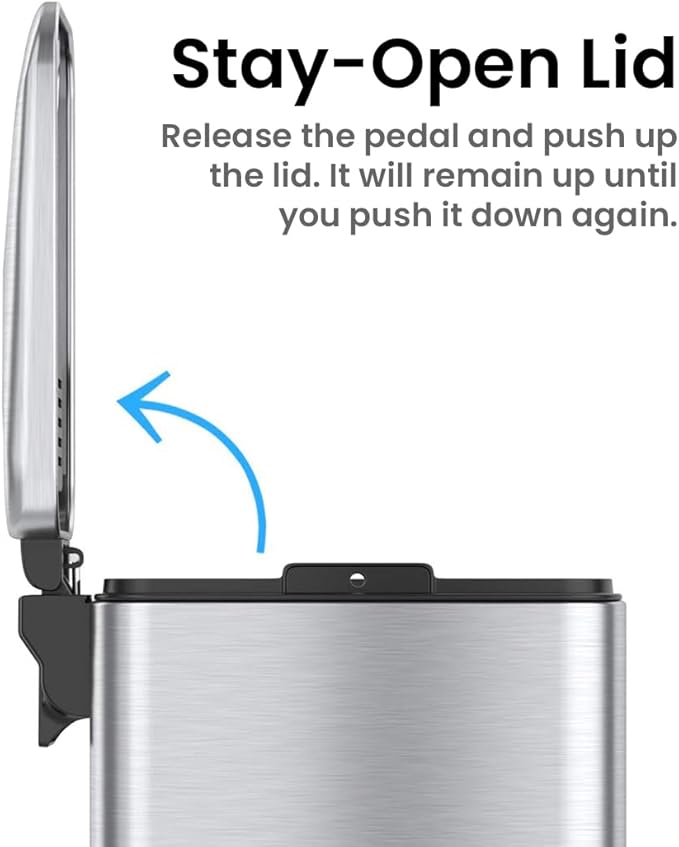 iTouchless 1.32 Gallon / 5 Liter Bathroom Trash Can with Lid, Slim Stainless Steel Step Garbage Can, Soft Close Small Wastebasket with Removable Inner Bucket for Kitchen, Powder Room, Dorm, Silver