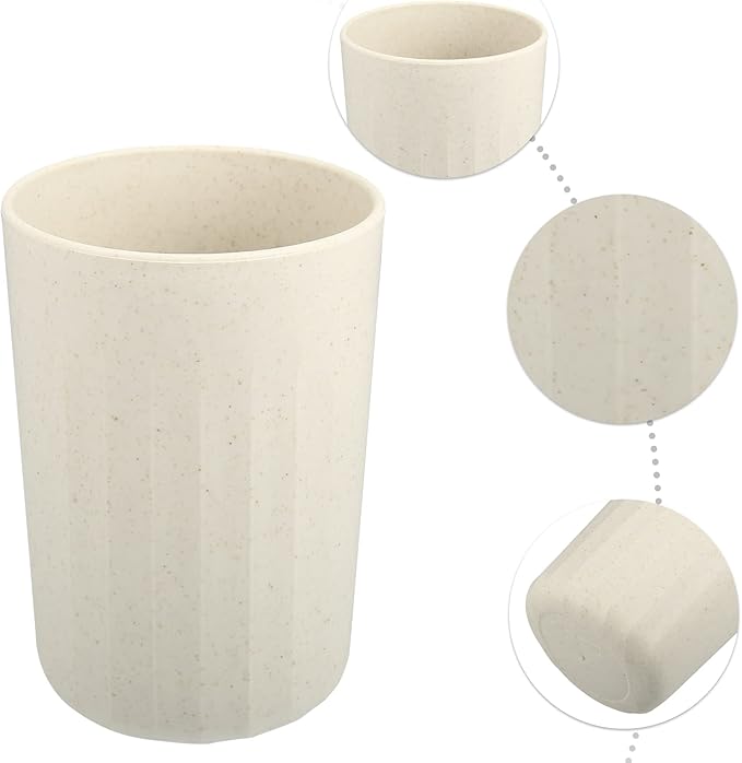 VOCOSTE 1Pc Bathroom Tumbler with Smooth Lines, Wheat Straw Cup, for Bathroom for Toothpaste Beige 4.09''x2.80''