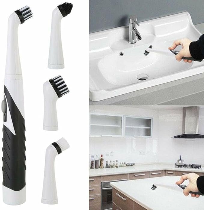 Electric Cleaning Brush Set, 4 Counts/Set Battery Powered Electric Set Including 4 Heads, Multifunctional Cleaning Brush for Kitchen, (Without Battery)