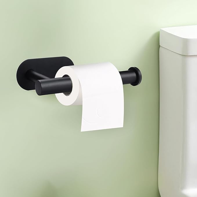 2 Pack Adhesive Toilet Roll Holder Stand - Matte Black SUS304 Stainless Steel, Rustproof Toilet Paper Holder No Drilling Tissue Holder for Kitchen Bathroom Wall Mount Bathroom Tissue Holder