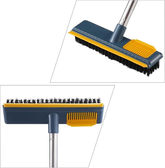 2-in-1 Stiff Floor Scrub Brush with Telescopic Handle, Blue Long Handle Hard Bristle Cleaning Brush for Bathroom and Tile Grout, Household Floor Scrubber for Deep Cleaning