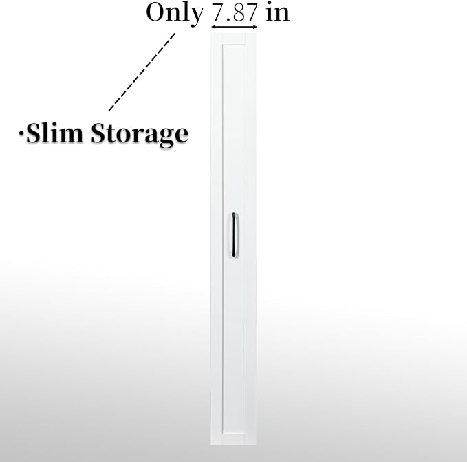 JOYSOURCE Tall Narrow Pull-Out Storage Shelf with Wheels 7-Tier Slim Rolling Storage Spice Rack Next to Fridge Utility Cart Single-Sided for Small Spaces, Kitchen, Laundry Room, Bathroom White
