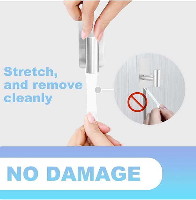 5 Pcs Towel Hooks Heavy Duty for Hanging，Adhesive Wall Hooks with Removable Strips，Sticky No Damage，Outdoor for Bathrooms，Shower，Stockings，Decor，Robe，X-Large，Silver 304 Stainless Steel
