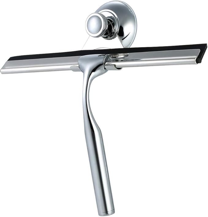 Shower Squeegees Stainless Steel Window Glass Wiper Cleaner Squeegee for Shower Door Bathroom Kitchen Car Mirror - with Suction Cup Hook Holder