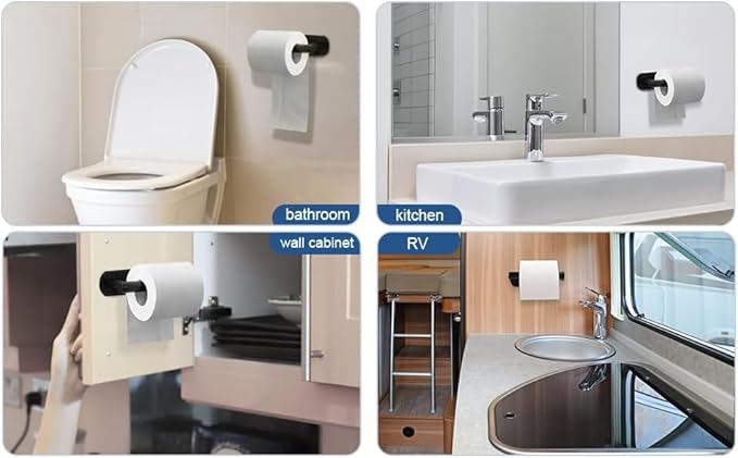 2 Pack Toilet Paper Holder Self Adhesive,Rustproof Adhesive Toilet Roll Holder No Drilling Tissue Holder for Kitchen Bathroom Tissue Holder Bathroom, Kitchen, Washroom Wall Mount （Black