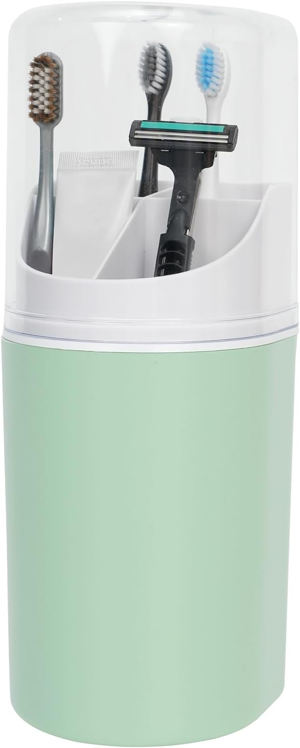 Tall Electric Toothbrush Holder with Cover, 10.6" Dust Proof Bathroom Caddy Fits Adults Electric Toothbrushes, Toothpaste, Wall Mount or Countertop Organizer with Removable Dividers, 4 Slots (Green)