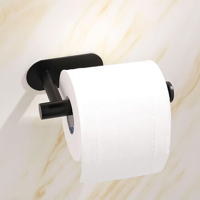 1 Pack Toilet Paper Holder Self Adhesive,Rustproof Adhesive Toilet Roll Holder No Drilling Tissue Holder for Kitchen Bathroom Tissue Holder Bathroom, Kitchen, Washroom Wall Mount (Black)