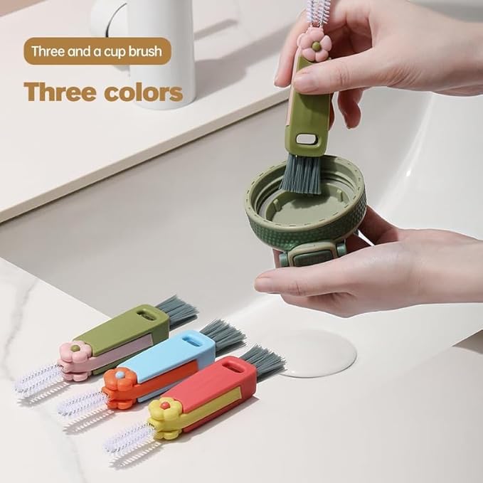 3 in 1 Cup Lid Cleaning Brush, 2024 Multifunctional Crevice Portable Cup Lid Cleaning Brush for Bottle Gap Tight Spaces Cup (Green)