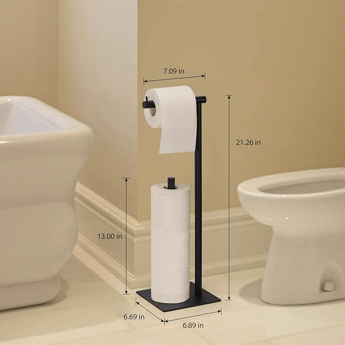 Black Toilet Paper Holder Stand, Bathroom Toilet Tissue Paper Roll Storage Free Standing Tissue Roll Holder Industrial Toilet Paper Dispenser for Farmhouse Washroom