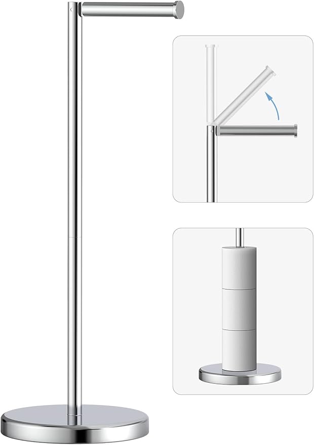 Chrome Toilet Paper Holder Stand, Freestanding Tissue Roll Holder for Bathroom, 304 Stainless Steel Rustproof Toilet Paper Stand Storage for 4 Rolls(Fits All Rolls)