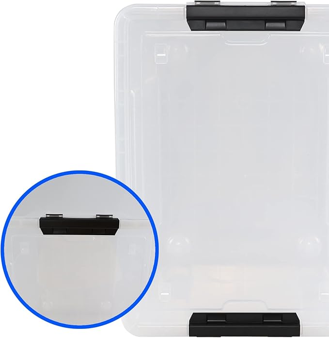 Drephia 4 Pack Clear Latch Storage Bin with Lid and Wheels, 50 L Large Plastic Storage Container Box