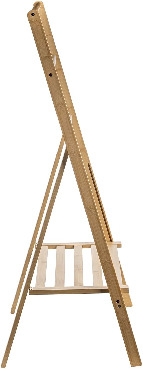 MyGift 43" H Free Standing Towel Rack, Foldable Solid Bamboo Drying Rack with Storage Shelf, Blanket Drying Rack for Towels Bathroom Accessories, Light Brown