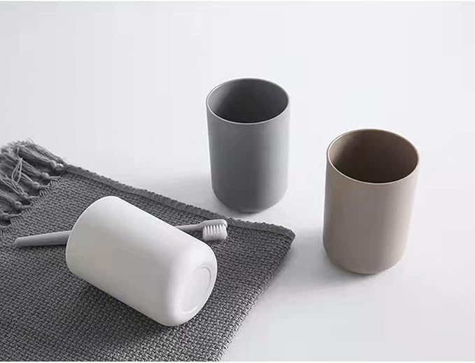 Round Plastic Toothbrush Cups, Couples Toothbrush Cups, Creative Household Toothbrush Cups, Simple wash Cups and mouthwash Cups. (White & Grey)