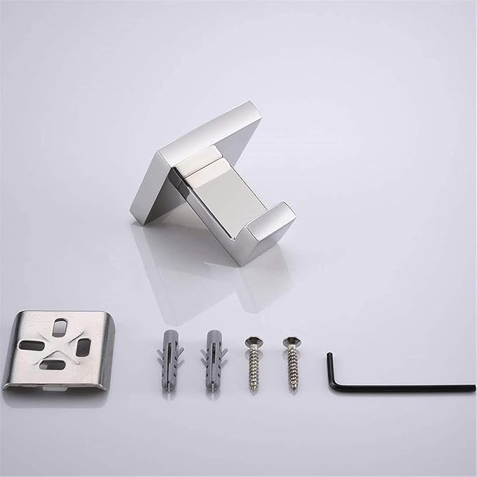 Nolimas Towel Hook Stainless Steel Bathroom Rustproof Clothes Towel Coat Hook Wall Mounted Square Toilet Kitchen, Heavy Duty Door Hanger, 1 Pack, Chrome Polished