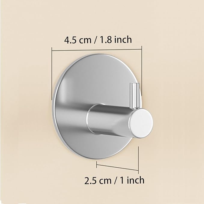 Miliocry 6 Packs Bathroom Towel Hooks, Adhesive Hooks Heavy Duty Wall Hook, Waterproof Stainless Steel Towel Hanger Robe Hat Coat Holder, Wall Mount Hooks for Bathroom,Bedroom,Kitchen(Silver-Round)