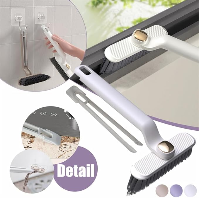 2Pcs Multi-Function Rotating Crevice Cleaning Brush Long Handle for Household Use, 360-Degree Rotating No Dead Corners Hard Bristle Crevice Cleaning Gap Brus Tool, for Bathroom Kitchens Tile Floors