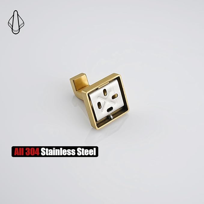 JQK Bathroom Towel Hook Gold, Coat Robe Clothes Bath Wall Hooks for Kitchen Garage SUS 304 Stainless Steel Thick 0.8mm, 2 Pack Brushed Gold, TH250-BG-P2