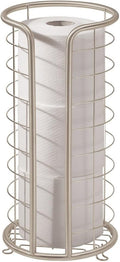 mDesign Metal Toilet Paper Holder Stand - Storage Reserve for 3 Rolls of Toilet Tissue - Freestanding Toilet Paper Holder - Stylish Bathroom Floor Toilet Paper Stand - Omni Collection - Satin